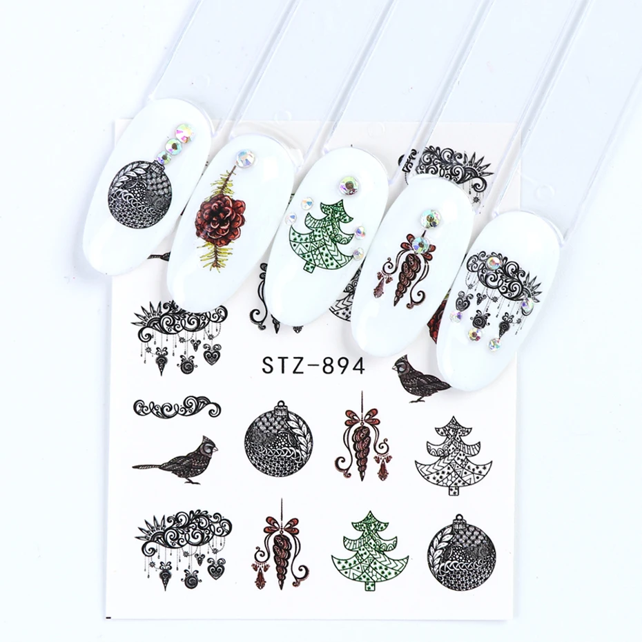 12pcs Xmas Nail Sticker Wraps Decal Snowflake Animal Christmas Tree Flower Decals Winter Water Transfer Slider JISTZ892-905