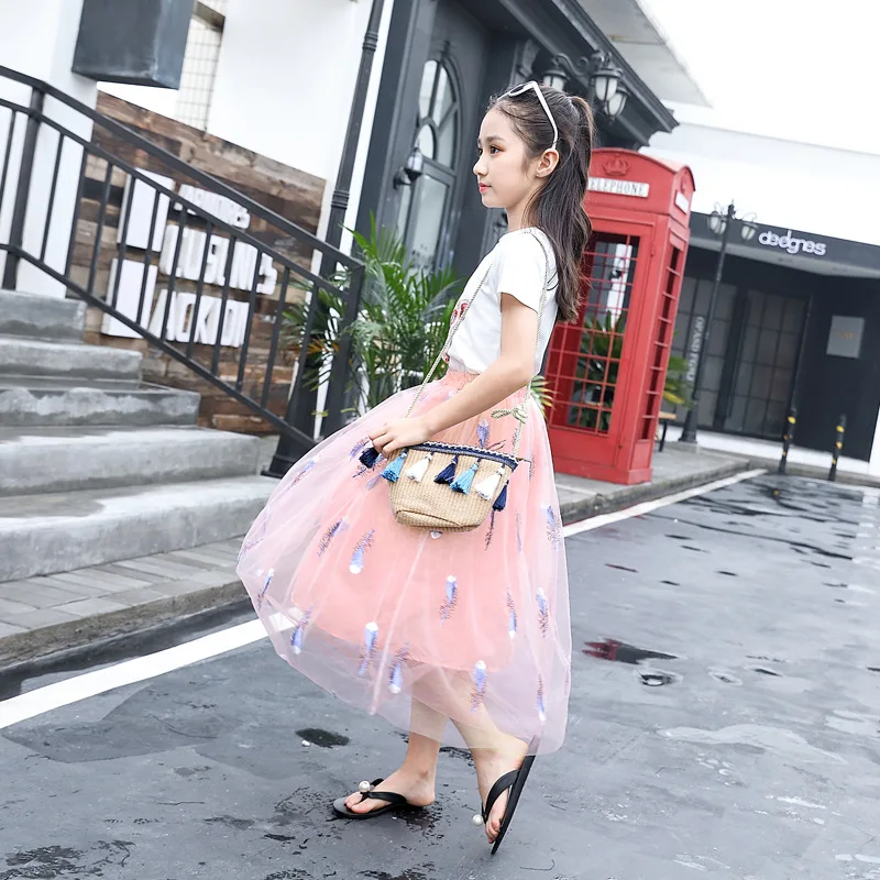 Длинная юбка с вышивкой для девочек 8 14 лет|Юбки| |