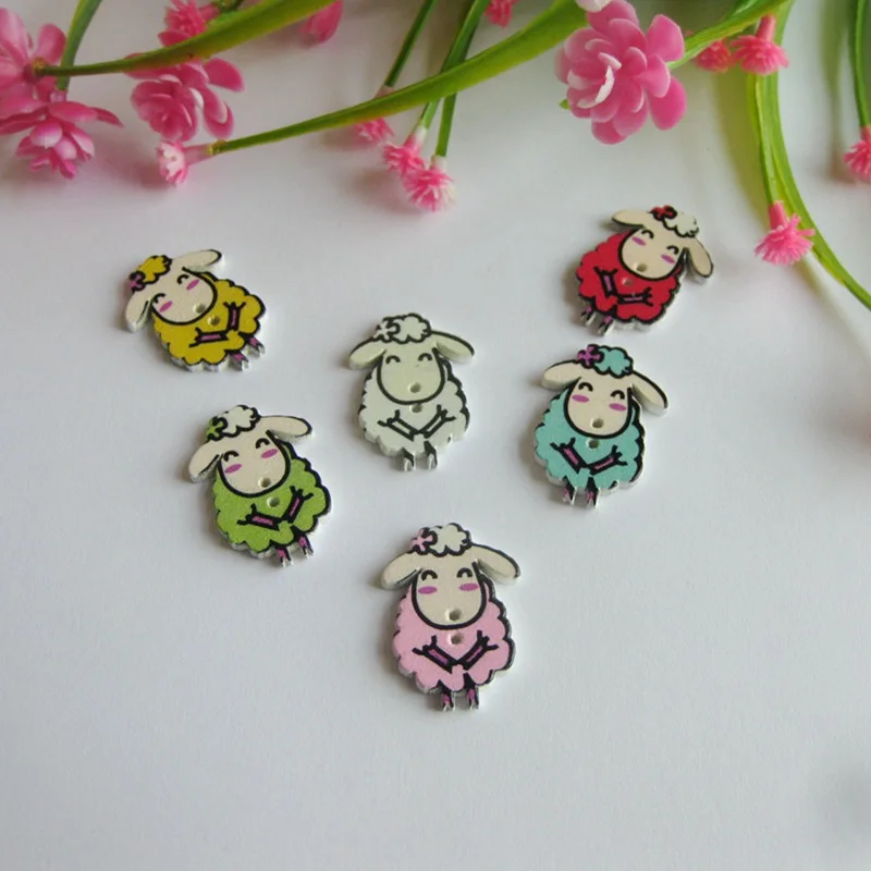 50 шт./лот Случайные Смешанные пуговицы с овечкой цветами кошкой и плоским