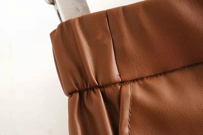 Брюки цвета хаки из искусственной кожи женские широкие брюки уличная одежда