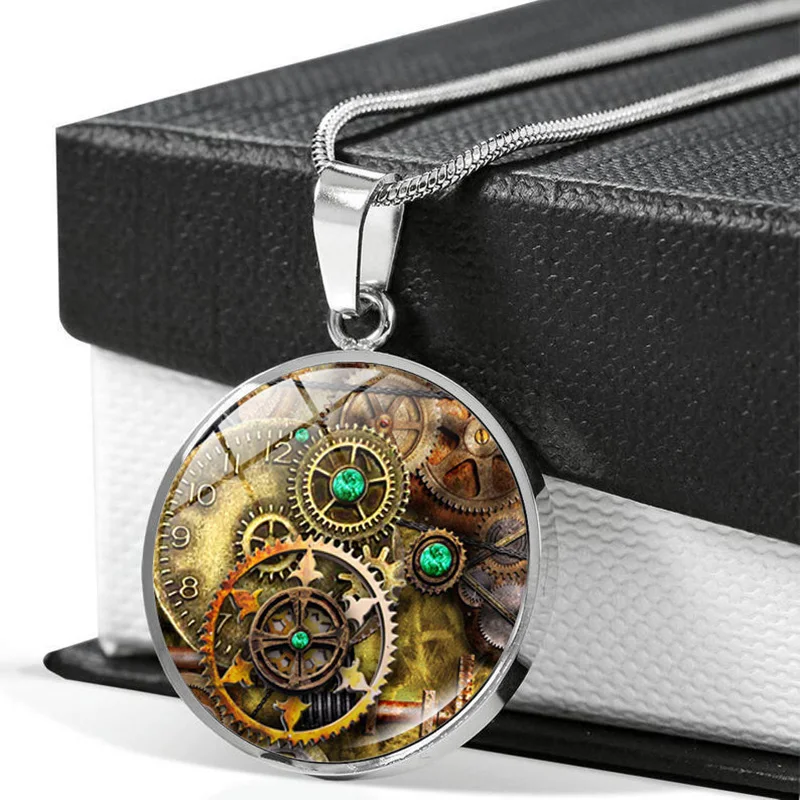 Стимпанк часы фото стекло кабошон кулон ожерелье Винтажные Ювелирные изделия из