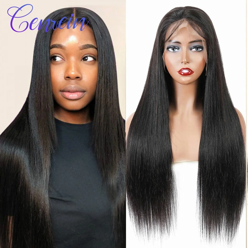 

Genrein HD Transparent Brazilian Bone Straight Lace Frontal Human Hair Wigs Natural Black 250% 13X6 Lace Front Wig For Women