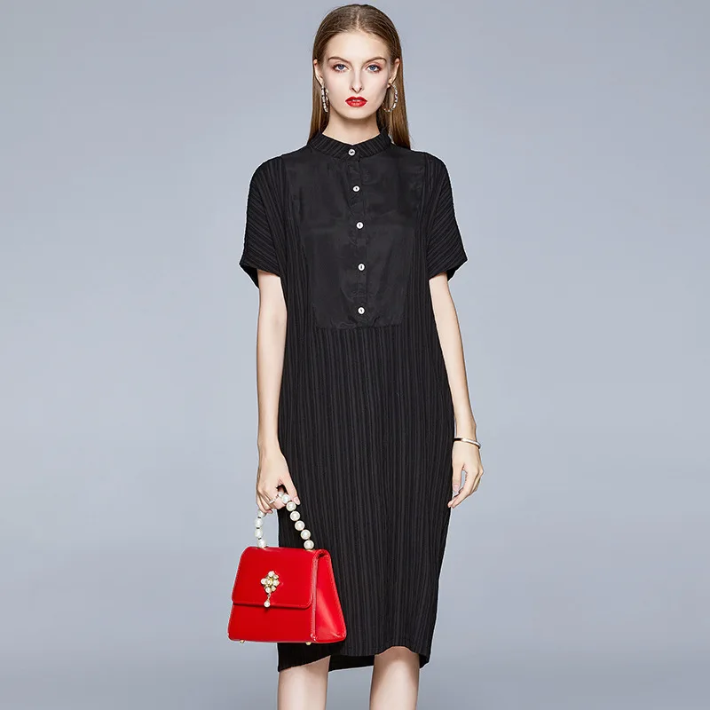 Однотонное тонкое банкетное платье модель 2020 года черный большой свободный