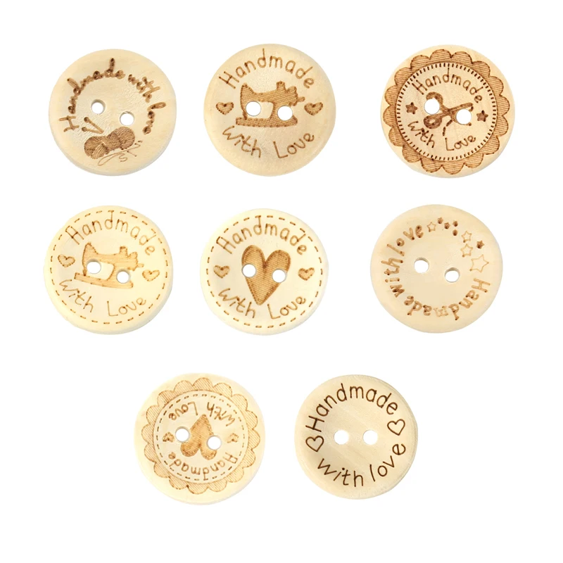 

100PCS 20mm DIY Handmade With Love Wooden Buttons Round Button Natural Color Buttons For Scrapbooking Crafts Sewing Button SC253