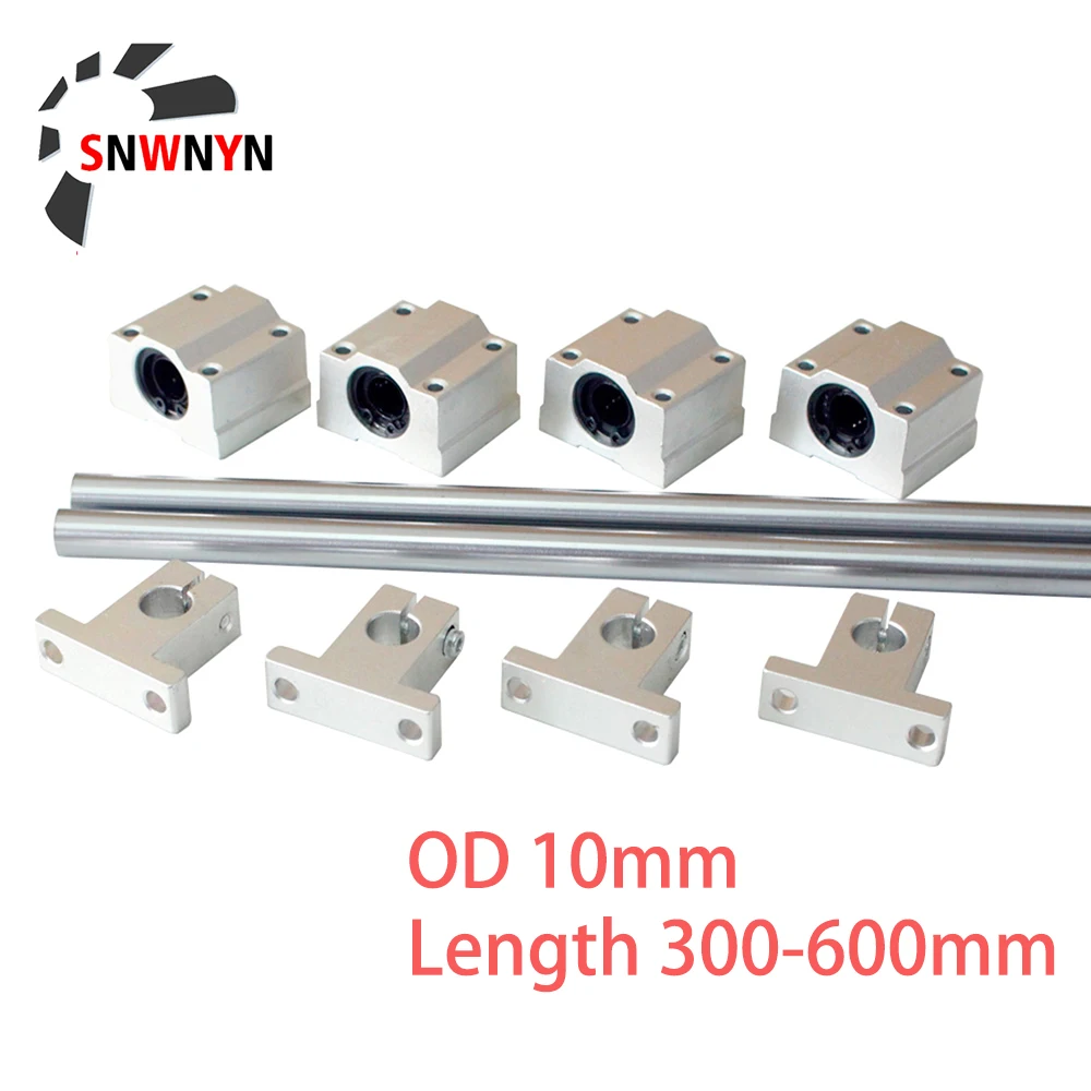 

2pcs Optical Axis OD 10mm Linear Rail Shaft Length 300mm 400mm 500mm 600mm+4pcs SCS10UU Bearing Blocks+4pcs SK10 Bearing Support