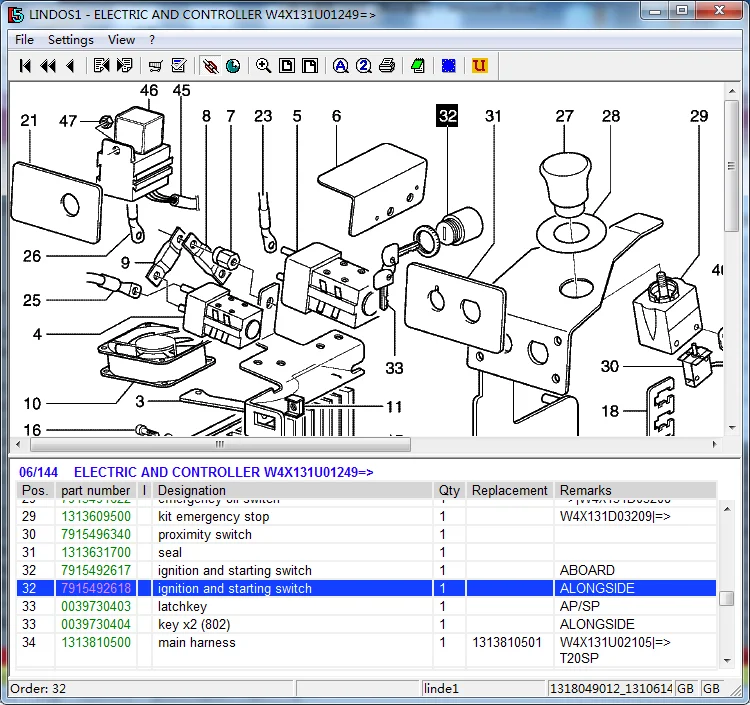 Запчасти для вилочного погрузчика Linde 802 ключ 7915492618 используется на тележке с