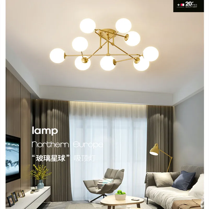 Скандинавская Светодиодная потолочная люстра лампа с несколькими насадками для