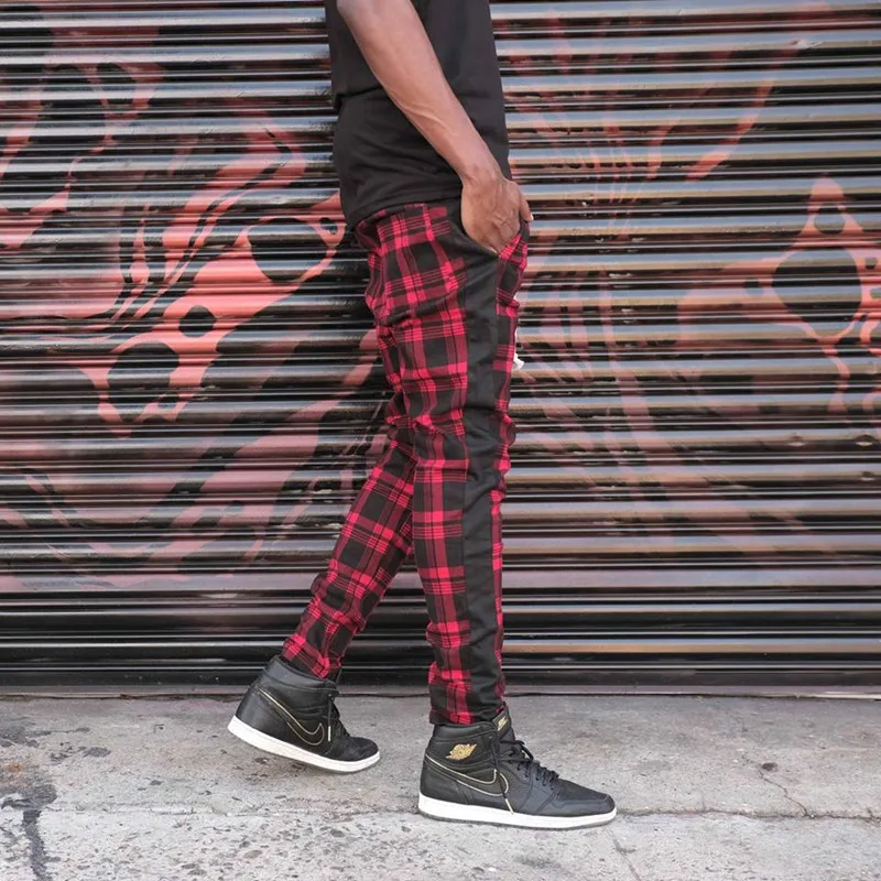 

Mens Fashion Casual Street Style Plaid Jogging Pants Men Slim Cool Trousers