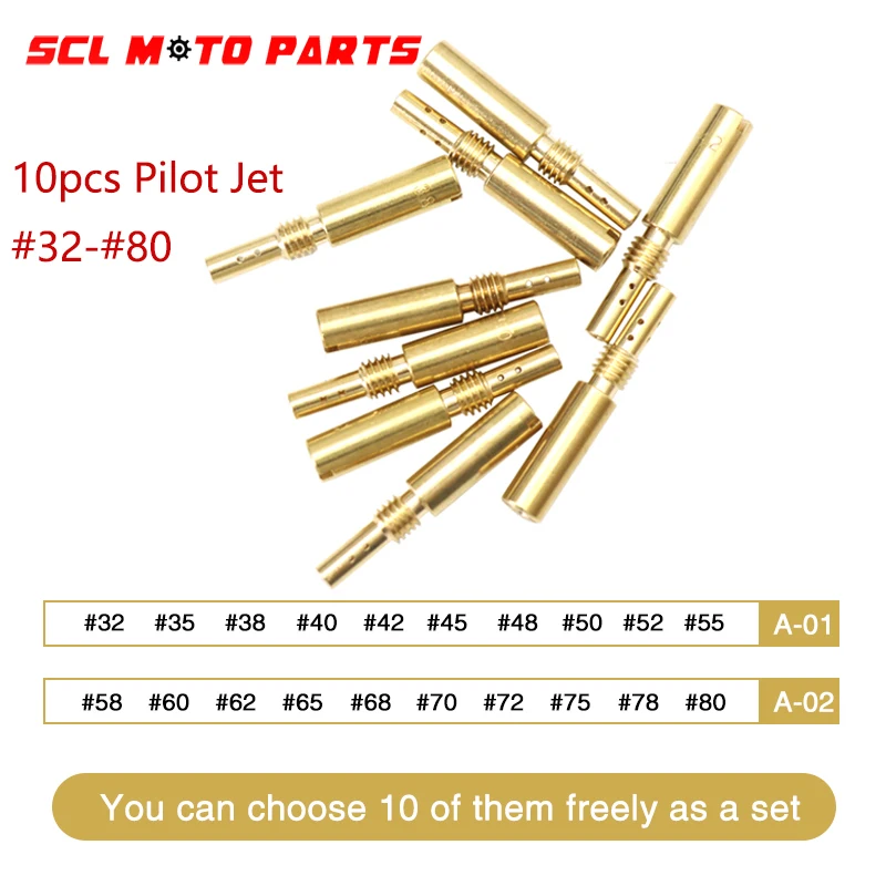 Alconstar-For KEIHIN Carburetor Nozzle #32-#80 Pilot Jet M5 5mm Slow Idle Jet Thread Replacement Injector Nozzle 10pcs/set