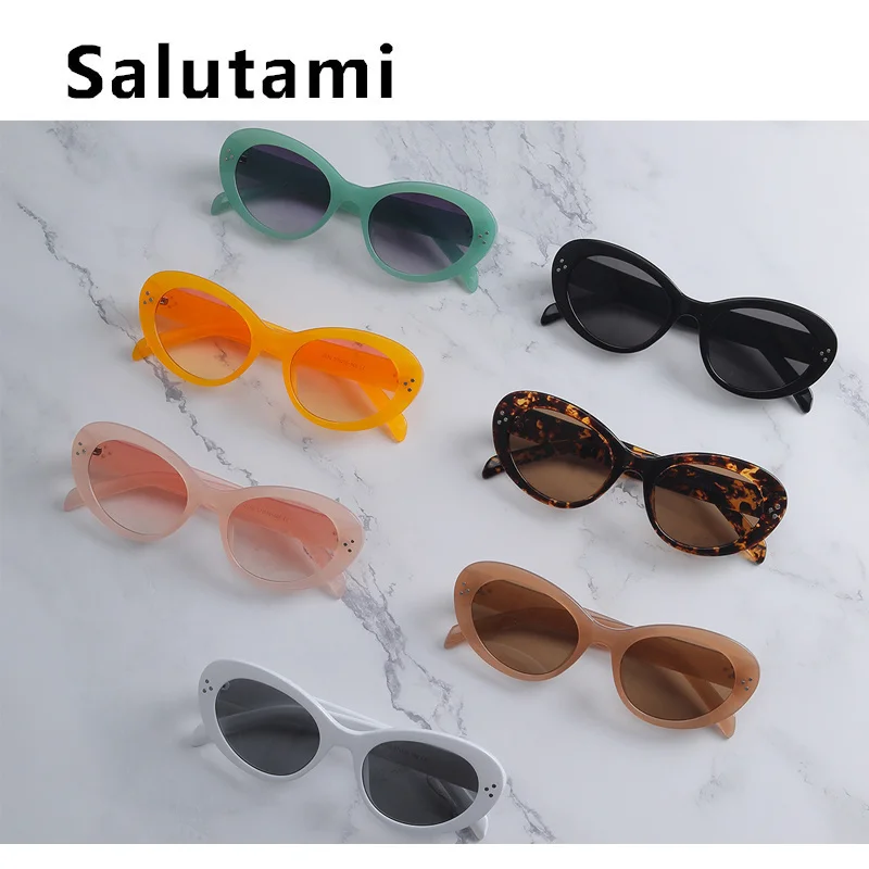 New Luxury Brand Small Oval Rivet Sunglasses For Women Vintage Green Gradient Sun Glasses Female Elegant Shades Ins Hot Black images - 6