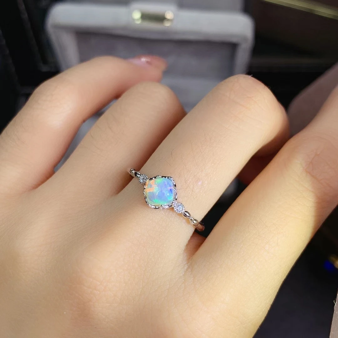 

Fashion Elegant round Sun flower Natural Multicolor opal ring S925 silver natural gemstone ring girl women party gift jewelry