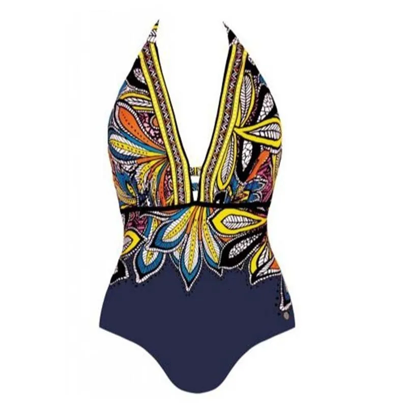 Сексуальные облегающие цельные большие купальники с закрытым принтом женский