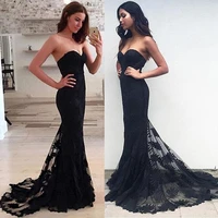 tulle sweetheart neckline mermaid evening dresses with lace appliques black lace prom dress simple vestido para formatura