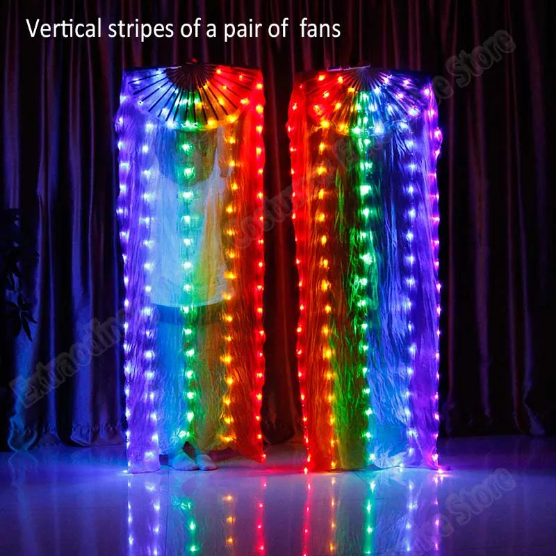Vertical-1 pair Танец живота светодиодный Шелковый веер вуаль красочные реквизита аксессуары светильник вверх светодиодный Радуга Шелковый веер свадебная фата - Цвет: Vertical-1 pair