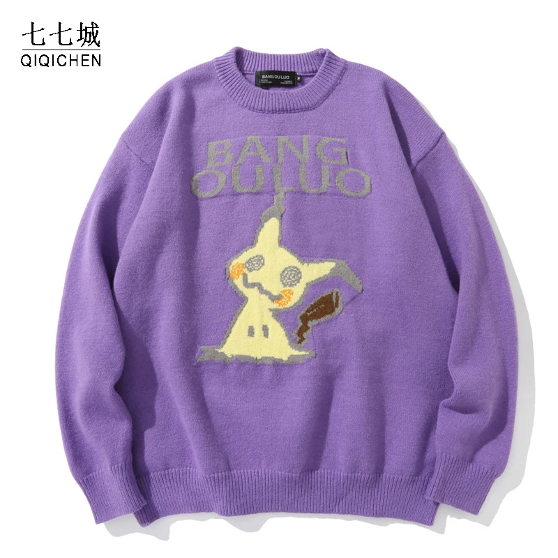 

Cartoon Sweater Women Men Japanese Hip Hop Streetwear Pullover O-neck Oversized Fashion Casual Couple Women Male Letter Sweaters