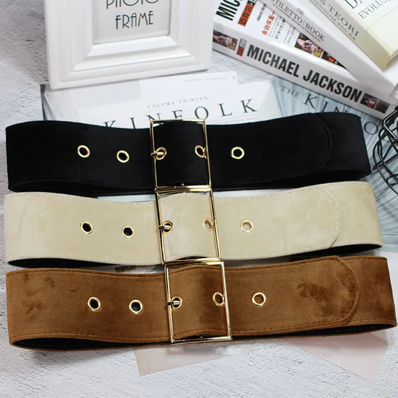 

Wide Women Belts Luxury Brand Female Dress Decorate Waistband Fashion Gold Pin Buckle Velvet Belt With Casual Belt