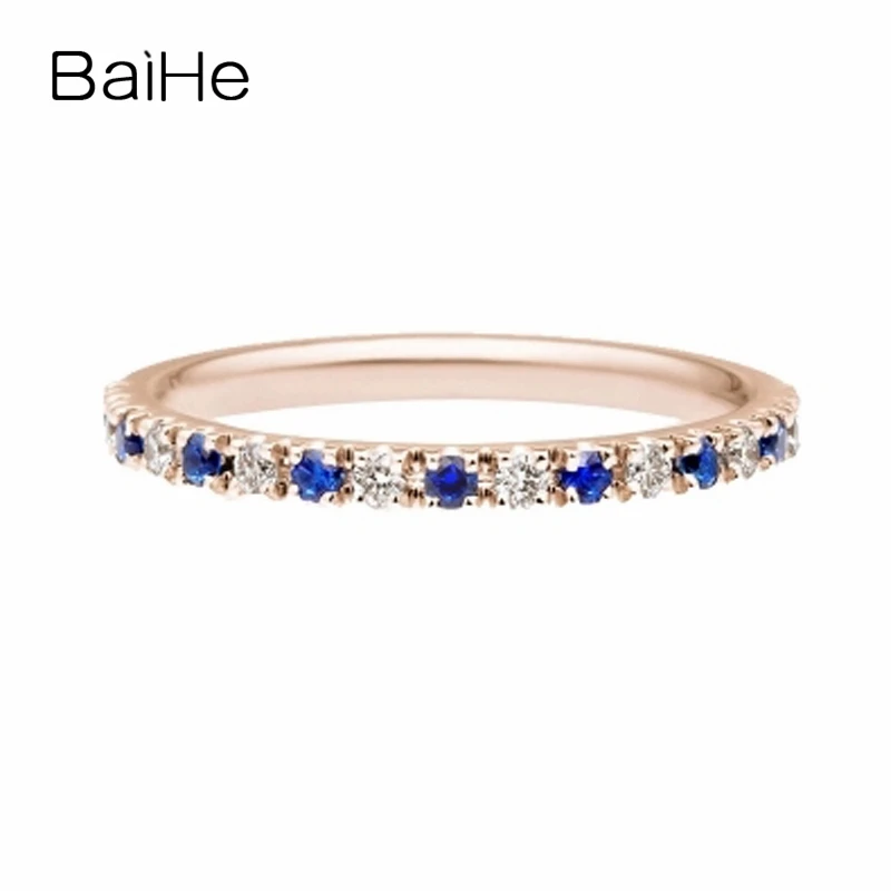 BAIHE Твердое 14 к белое золото(AU585) 0.10ct H/SI круглые натуральные бриллианты и сапфиры ювелирные украшения Обручальное кольцо подарок для женщин и мужчин кольцо