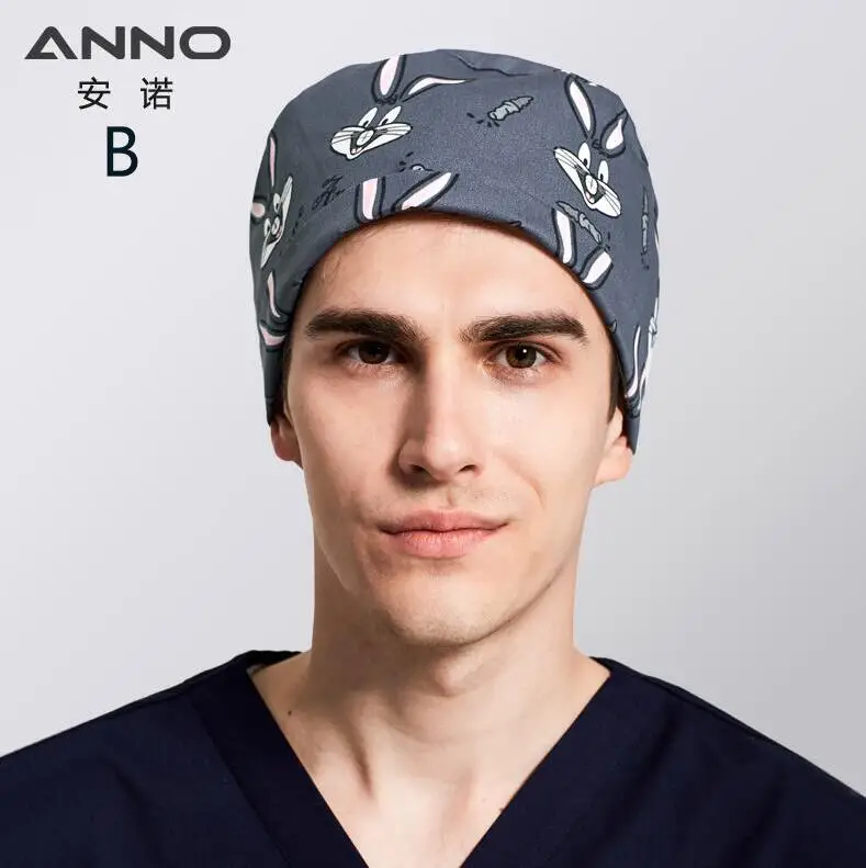 B-HuiSeRongTu-Cap ANNO Medical caps Red Cotton Short/Long Hair Surgical Surgeon's Surgery Hat Hospital Doctor Nurse Hat Men Scrub Hats With Mask - Цвет: B-HuiSeRongTu-Cap