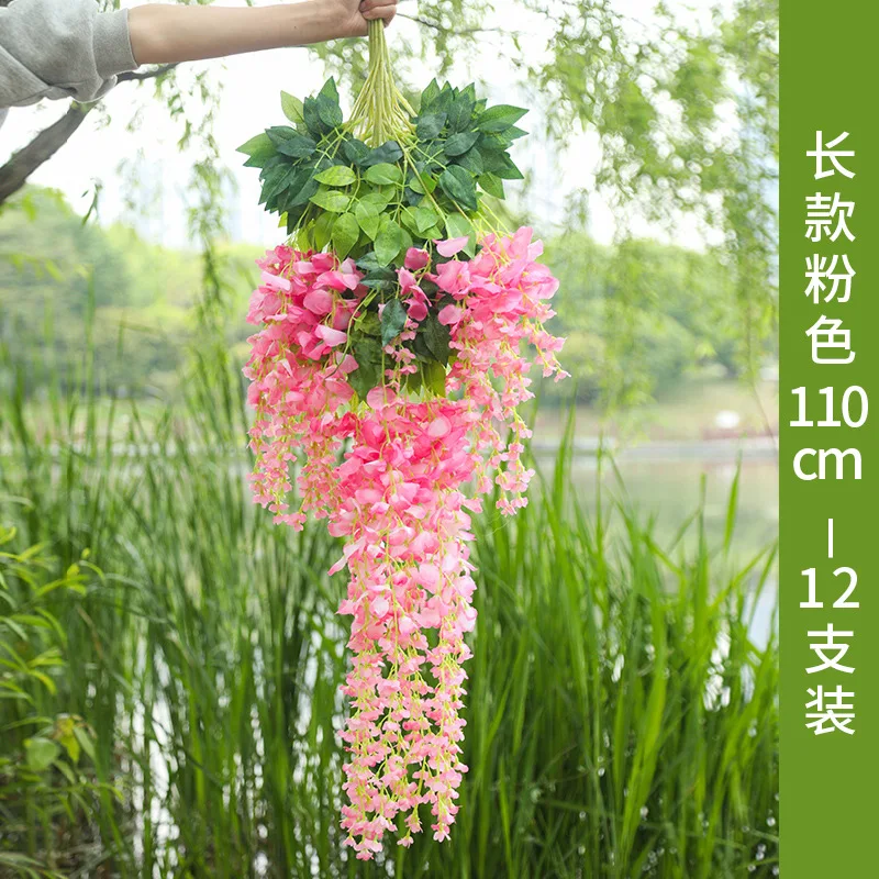 Decoraci&oacute;n de techo de flores de glicina, simulaci&oacute;n de rat&aacute;n, creativa, para celebraci&oacute;n de boda, hojas falsas de pl&aacute;stico, 12 piezas-4