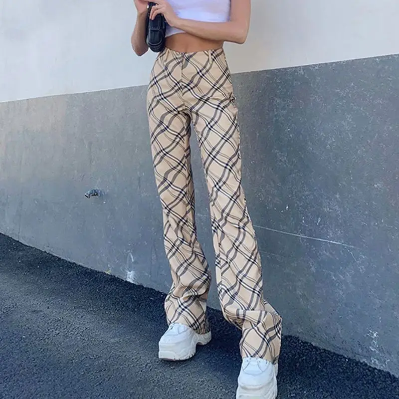 

Europe and the United States women's 2021 new ins wind show thin waist Plaid straight pants women's casual pants a hair