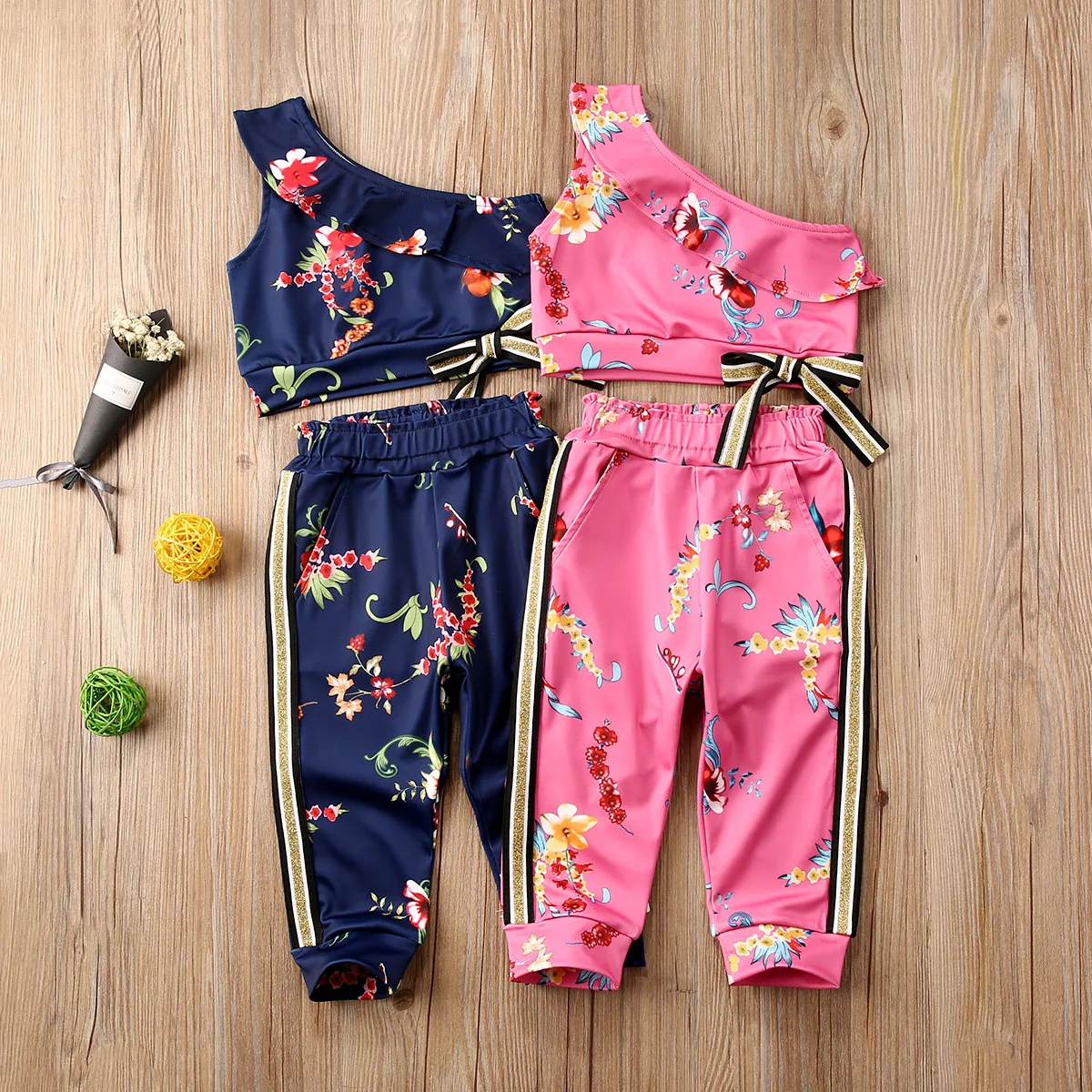 Новинка модные комплекты одежды для маленьких девочек топы на одно плечо с