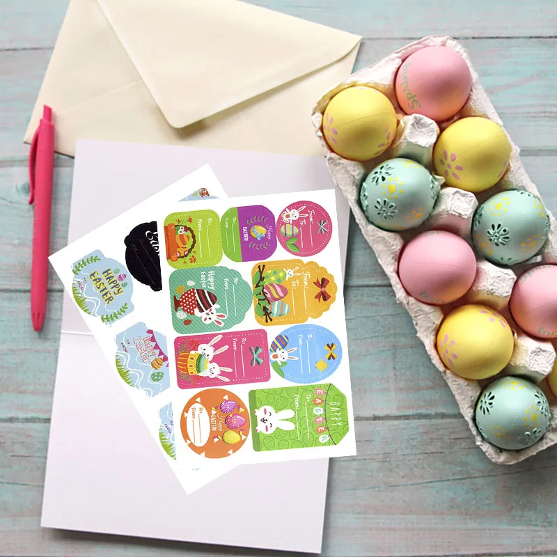 

6 листов, наклейка с пасхальными яйцами и кроликом