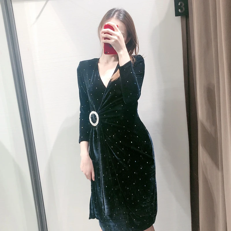 ZOEPO/асимметричные платья в горошек для женщин модное бархатное платье с