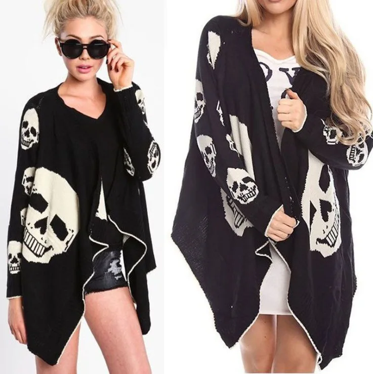 

European and American ladies fashion shawl sexy print skull casual jacket