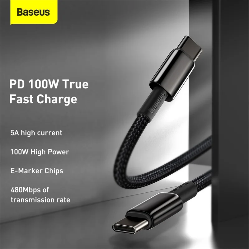 Кабель Baseus 100 Вт USB C к Type для быстрой зарядки 4 0 PD кабель Xiaomi Samsung Macbook pro передачи