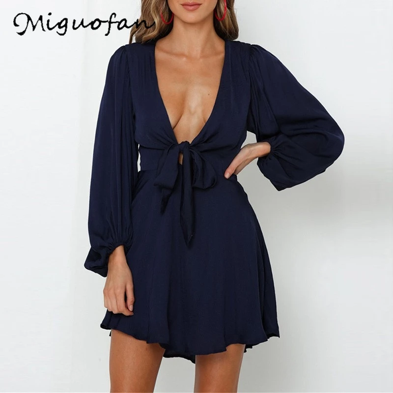 Женское Бандажное платье с длинным рукавом повседневное пляжное мини глубоким