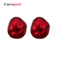 carvejewl hand painted big transparent enamel stud earrings for women jewelry dark red green simple irregular geometric earring