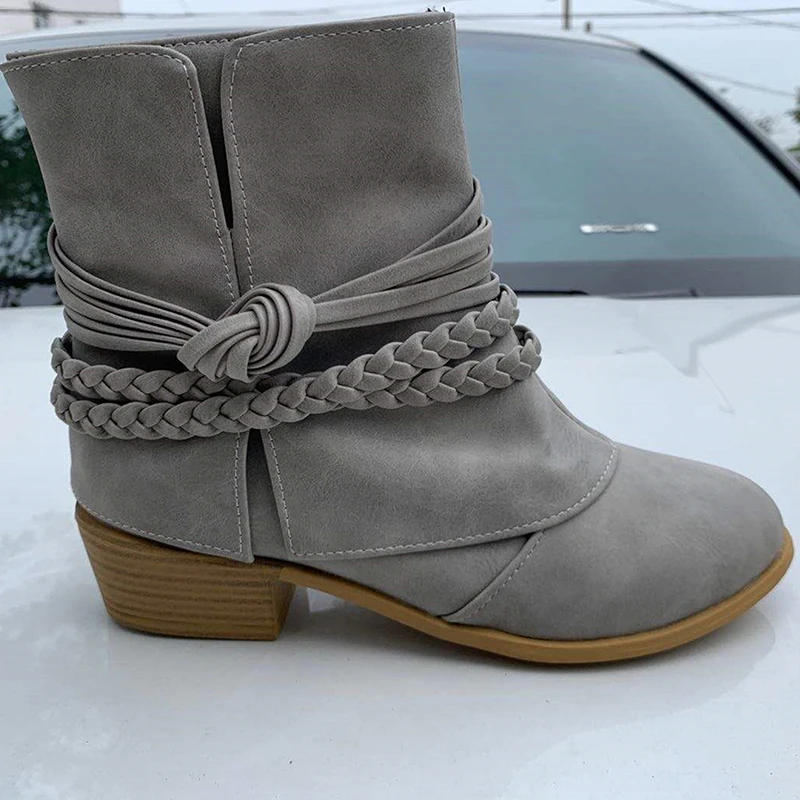 

Large Size 43 Martin Boots Zip Med Heels Ankle Boots for Women Female 2020 Thick with Retro Women's Leather Shoes