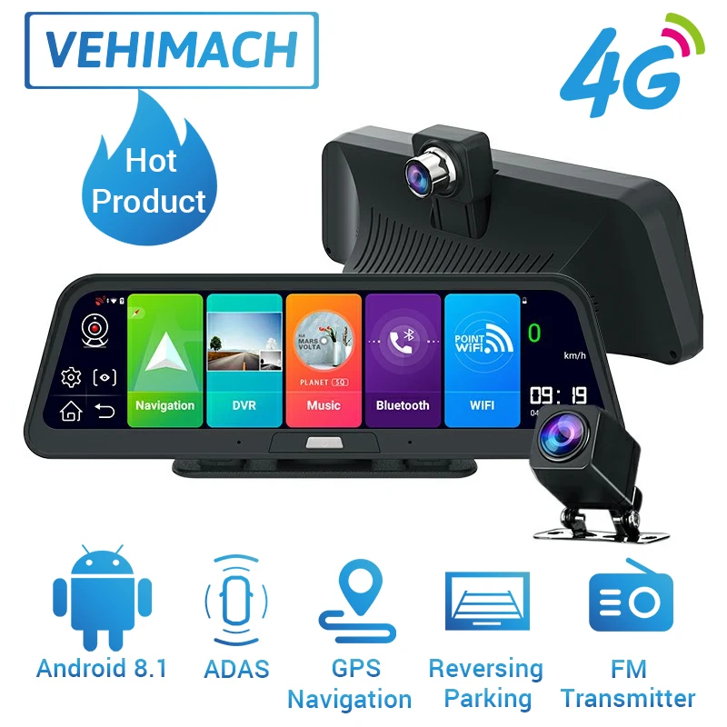 Видеорегистратор автомобильный на Android 8 1 4G 10 дюймов GPS FHD 1080P|Видеорегистраторы| |