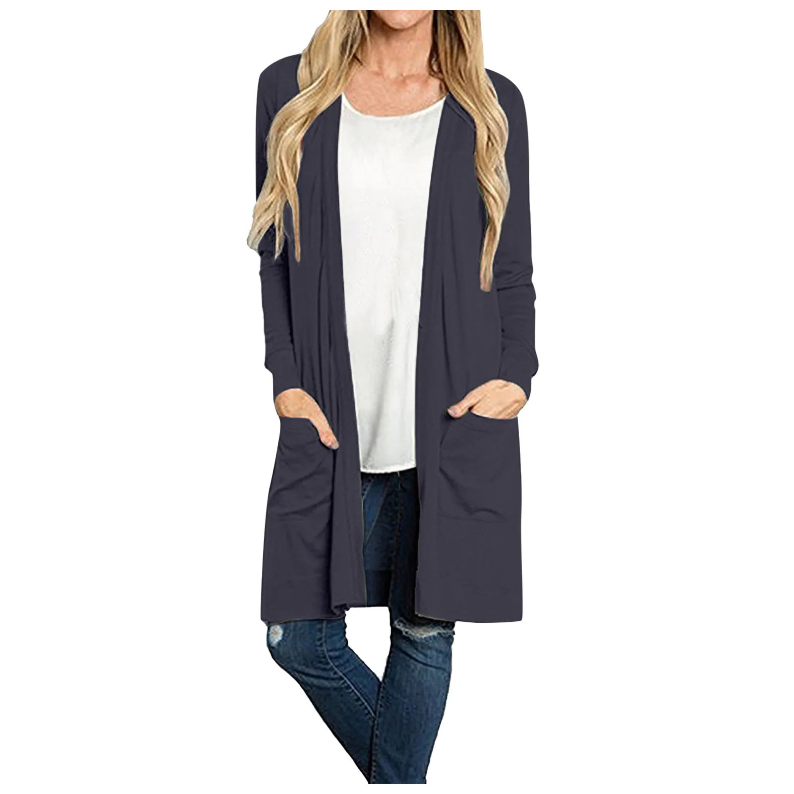 

Autumn Winter Jackets Coat Women's Long Sleeve Open Front Loose Pocket Causal Lightweight Kimono Cardigan Oversize Outwear D4