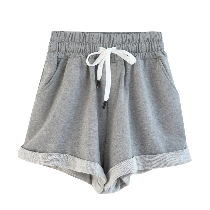 Шорты женские с завышенной талией серые Короткие штаны широкими штанинами и