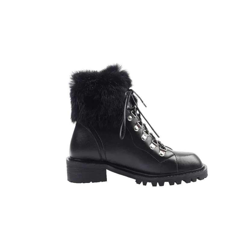 Jual Moonmeek 2020 Hot Sale Musim Dingin Tetap Hangat Pergelangan Kaki Sepatu Nyaman Med Sepatu Hak Round Toe Renda Kulit Asli Untuk Wanita