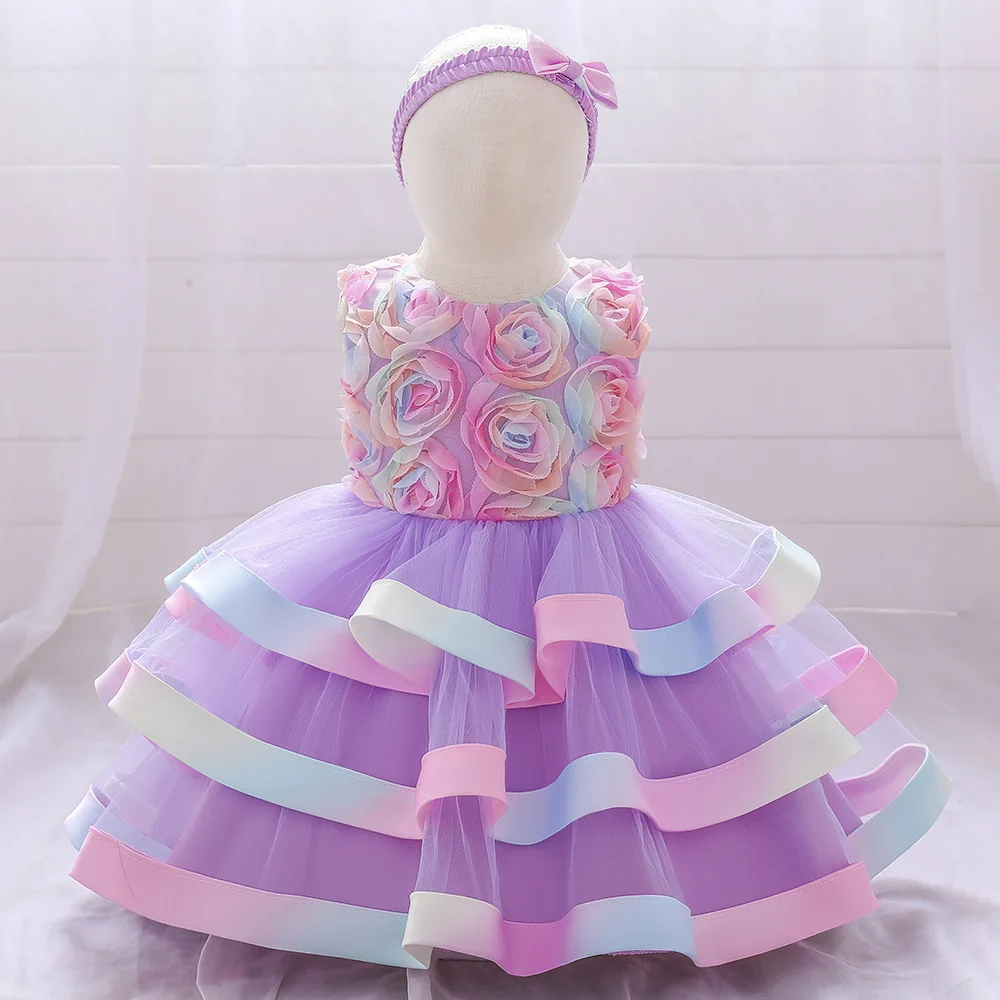 

Purple Infant 1st Birthday Dress For Baby Girl Clothes Flower Dress Cake Tulle Princess Dresses Party Clothing