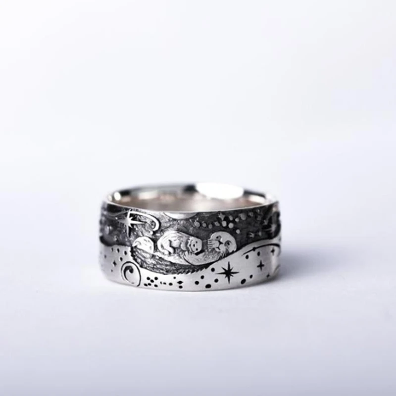 

Retro Fashion Alloy Female Otter Wave Pattern Ring Cute Sea Animal Punk Casual Party Silver Color Ring Jewelry