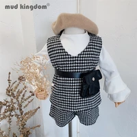mudkingdom girls vest shorts set sleeveless v neck zipper tops elastic waist houndstooth sets for toddler spring autumn outfits