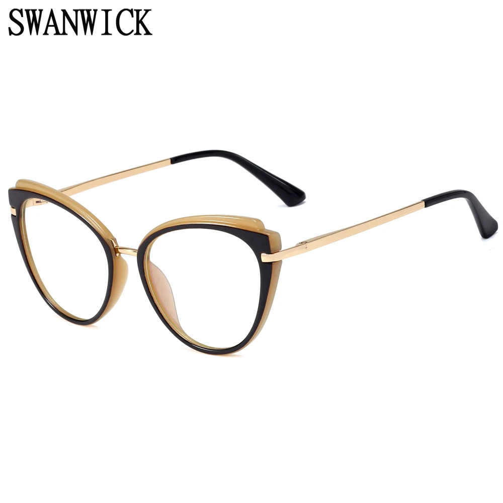 

Swanwick blue light blocking glasses optical computer frame cat eye glasses frames for women half metal black transparent retro