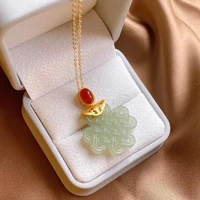s925 sterling silver gilding natural full of meat south red pendant buckle natural hetian jade hollow carved chinese knot pendan