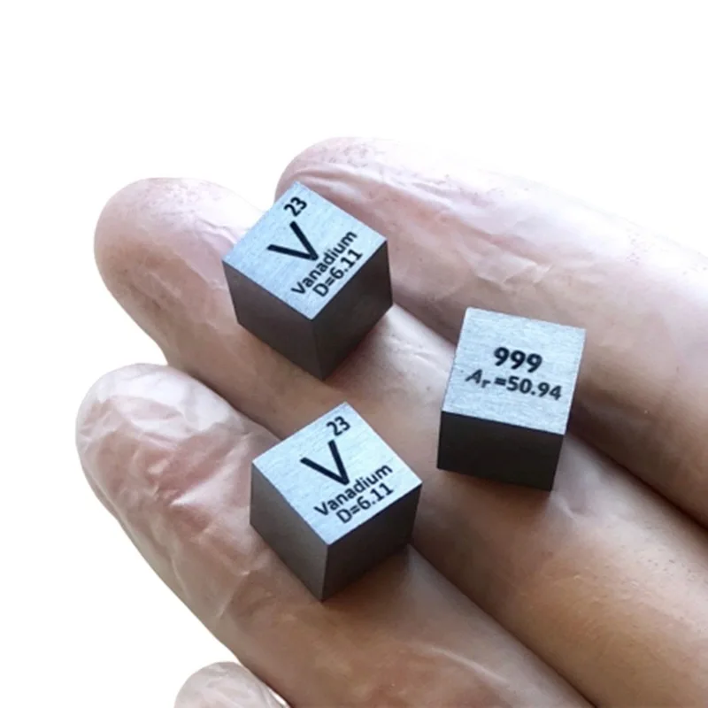 10mm Vanadium Metal Cube 6.2g 99.9% Engraved Periodic Table