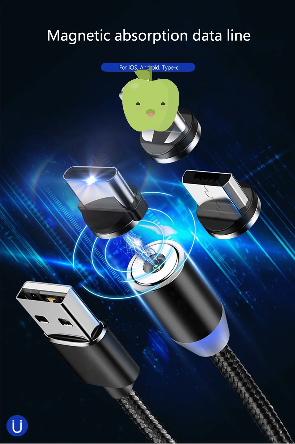 Магнитный USB кабель Micro usb type C адаптер для быстрой зарядки usb Microusb type-C зарядное устройство для телефона магнит c для iphone samsung xiaomi