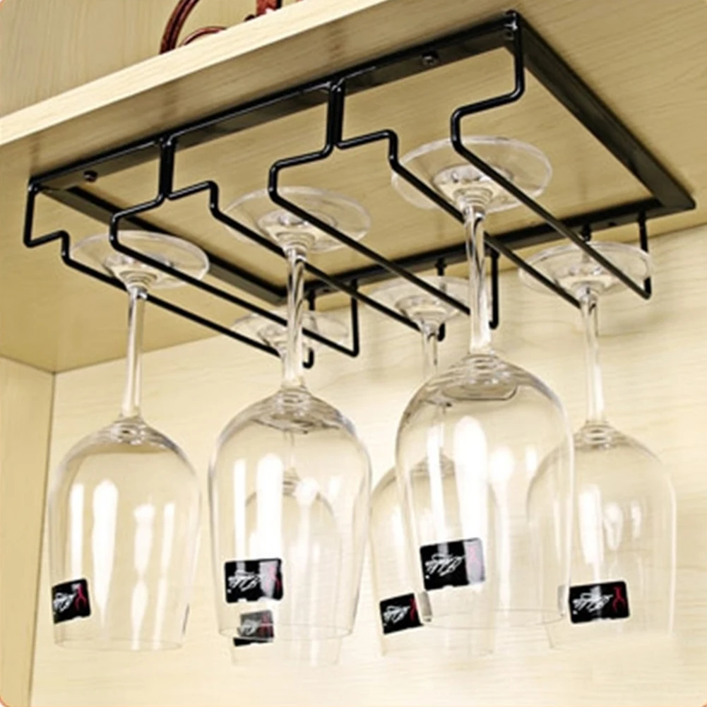Novelty Organizer Stemware Rack Display Under Cabinet Iron European Bar Space Saving Hanger Black Wine Glass Holder Kitchen