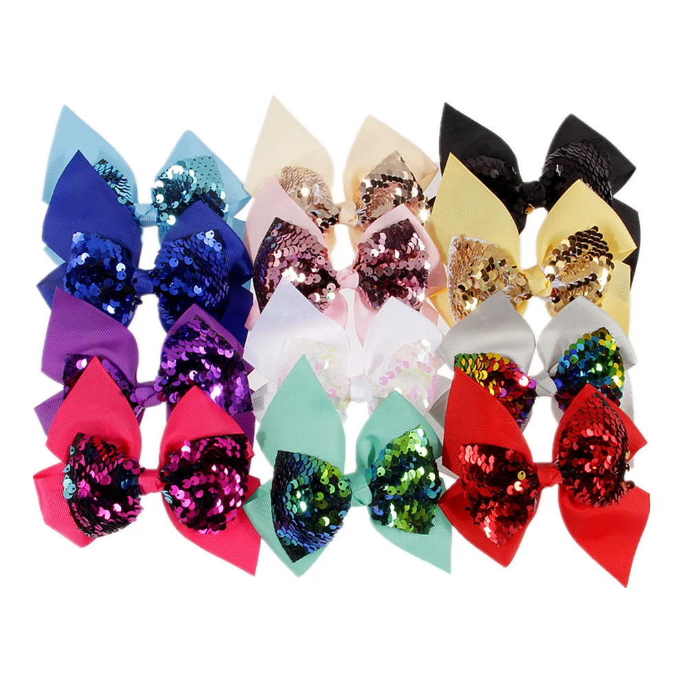 

12cm Girls Hair Accessories 2Pcs/Lot Boutique Bow Knot Hairpin Kids Handmaed Sequin Hair Bows With Clips For Children Headwear