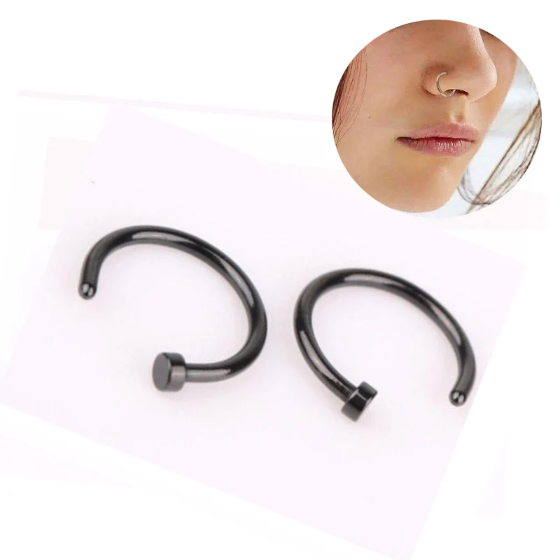 8mm black 6/8/10 мм 1 шт., небольшие кольцевые Титан Сталь поддельные хирургические Сталь открытый нос кольцо C тонкий гвоздик для пирсинга, простые, Вьетнамки, сексуальный - Окраска металла: 8mm black