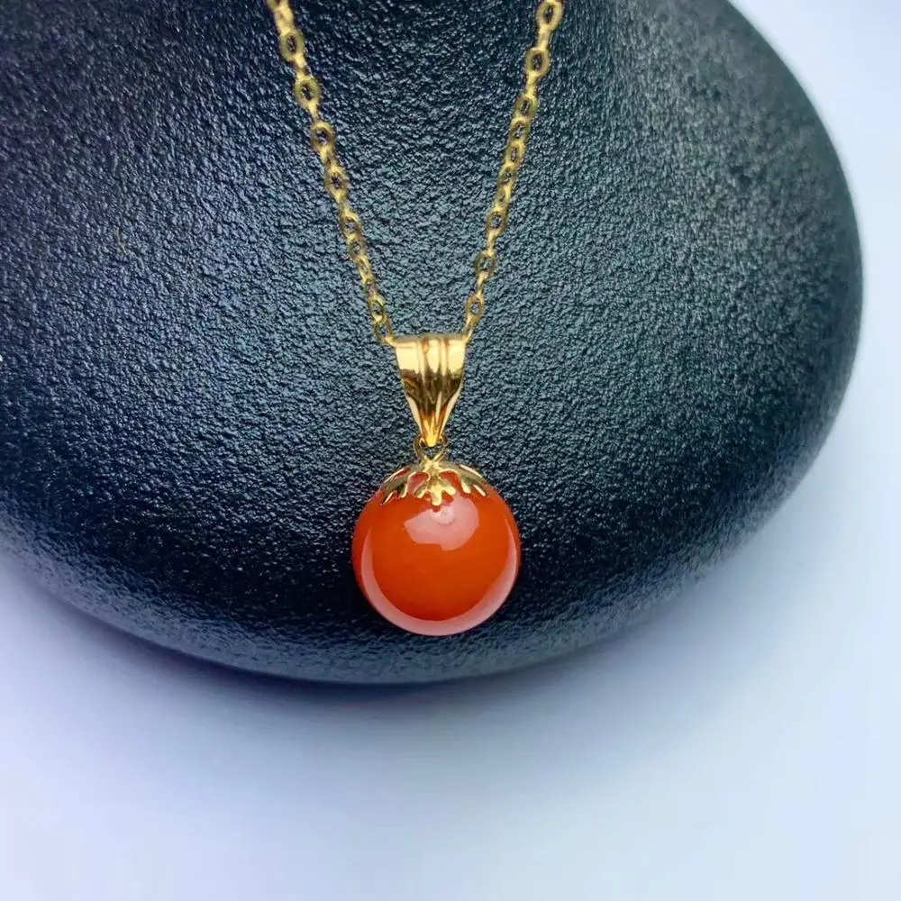 

shilovem 18K yellow Gold Natural south Red agate pendants no necklace fine Jewelry classic gift plant gift new mymz10-10.5927nh