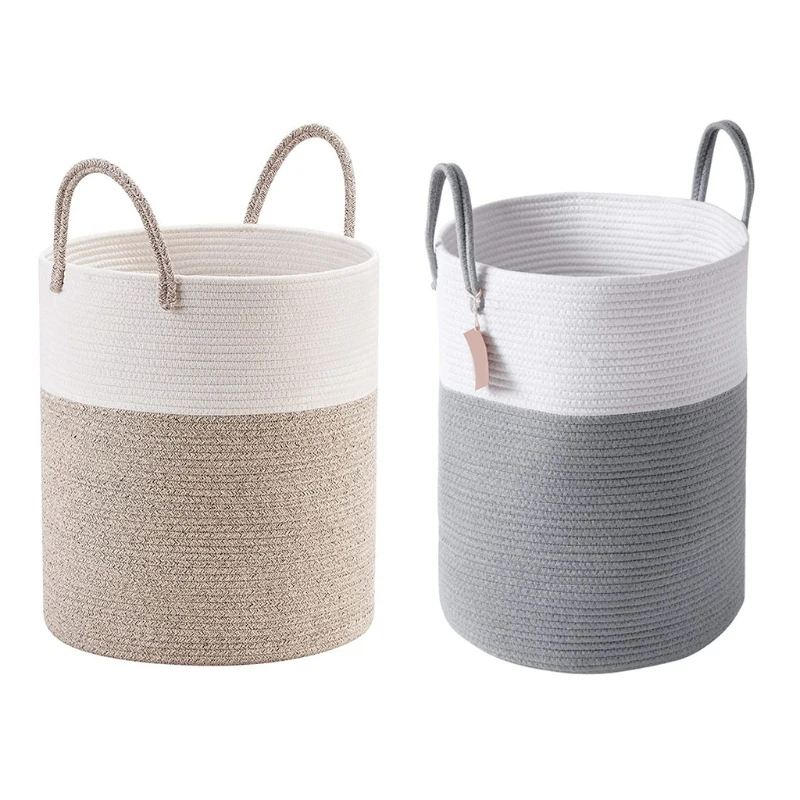 

Folding Dirty Clothes Basket Storage Basket Laundry Basket Large Woven Cotton Rope Clothes Bucket Storage Basket