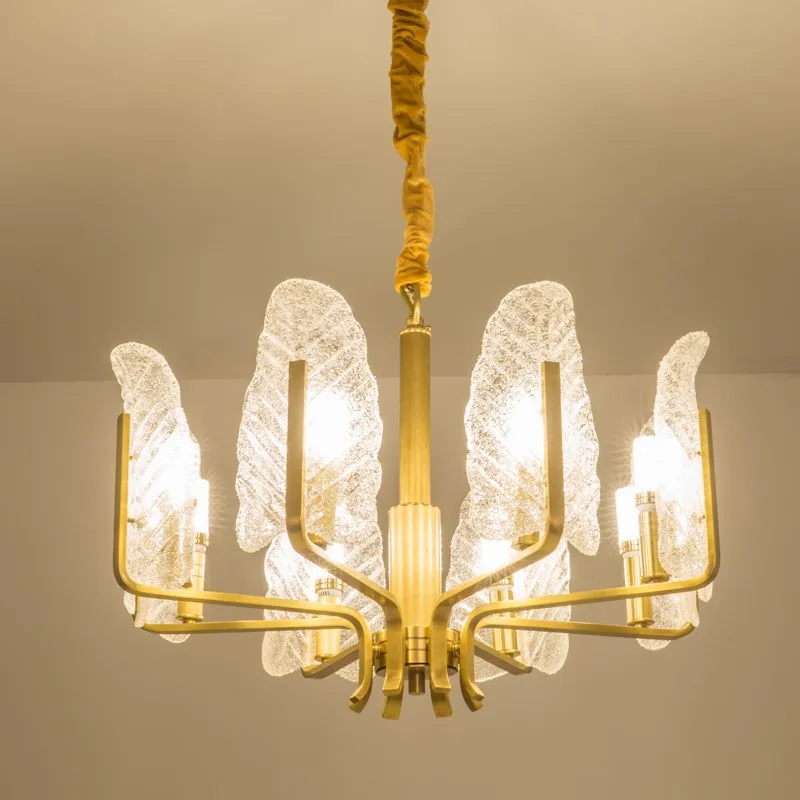 Винтажная люстра из латуни со светодиодным стеклянным листом повседневное