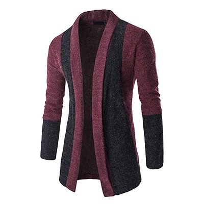 Wine red Новое поступление, Мужской Повседневный свитер, мужское зимнее пальто, в стиле пэчворк, цветной, модный, veste longue homme, сшитый кардиган - Цвет: Wine red